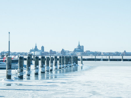 A beautiful view of the dock and the boats in the island Rugenの写真素材