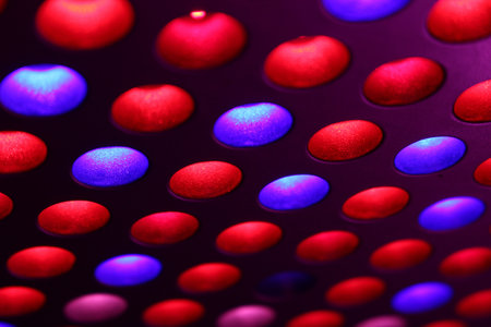 A LED full spectrum to grow lights for growing plants indoors for seedlings, vegetables, and flowers from seed to harvest, shallow depth of fieldの写真素材