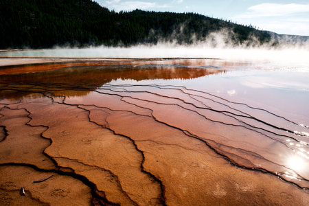 A scenic shot of a black sand basin in Yellowstone National Park, Wyoming USA