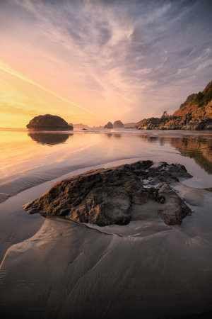A vertical shot of a beach during sunset in Northern California, USA