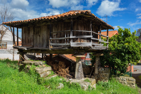 The asturian barn. Popular architecture in Mere. Asturias. Spain.の写真素材