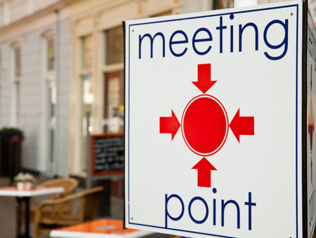 A meeting point sign in the cityの写真素材