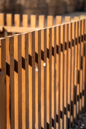 A vertical shot of a wooden fenceの写真素材