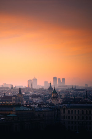 Autumn Sunrise in Prague, Czech Republic. There are stunning views, specially in mornings like this!の写真素材