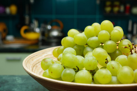 Fresh green grapes served in a bowlの写真素材