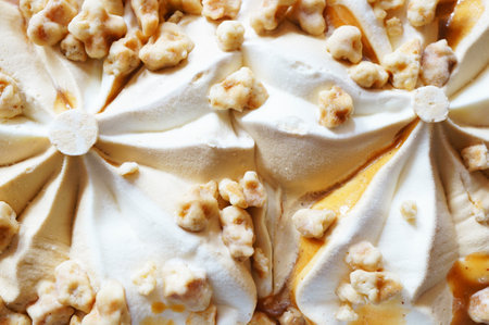 A closeup shot of yummy Ice cream with a caramel sauce