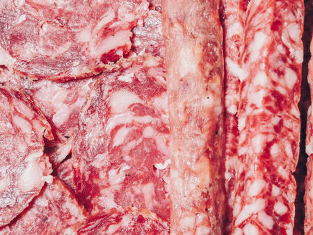 A top view of the delicious sliced Iberian sausageの写真素材