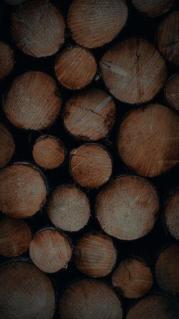 A vertical shot of many logs on top of each otherの写真素材