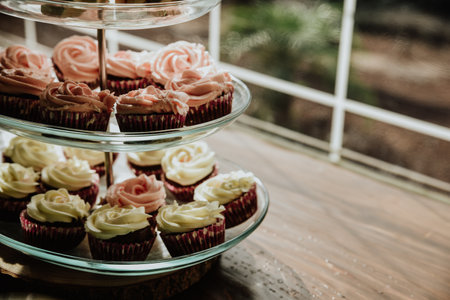 A plate with delicious cupcakesの写真素材
