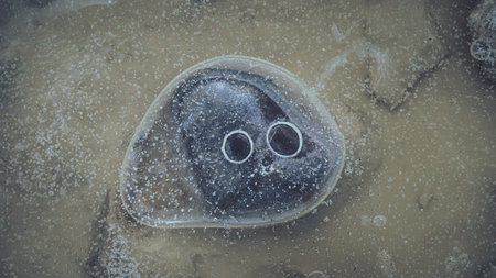 A macro shot of a bubble in the fizzy waterの写真素材