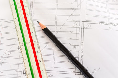 A top view shot of planning paper with engineering tools