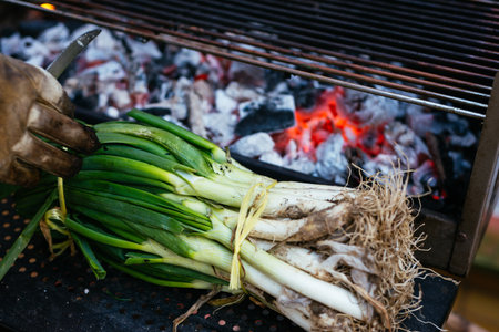 A selective focus shot of typical Catalan sweet onions, ready to be grilledの写真素材