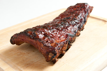 Pork bbq ribs, meaty ribs smothered with bbq sauceの写真素材