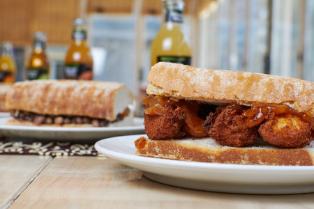 A sandwich with fried chicken