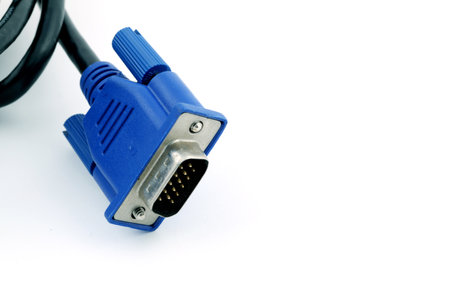 A blue VGA cable isolated on white background