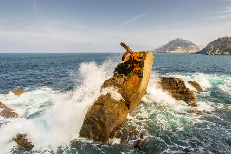 A detail of "Peine del Viento" set of sculptures in San Sebastian, Spainの写真素材