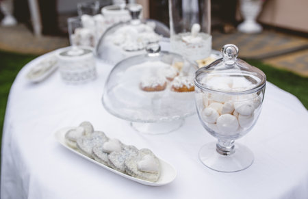 A wedding table with sweet dessertsの写真素材