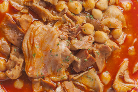 A top view ofSpanish typical tripe with chickpeas recipeの写真素材