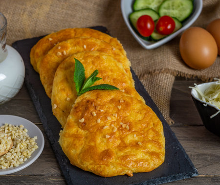 Ketogenic Diet Pancakes with Salmon Almond Flour and Cheeseの写真素材