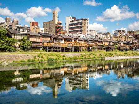 A photo of riverside Kyoto in springの写真素材