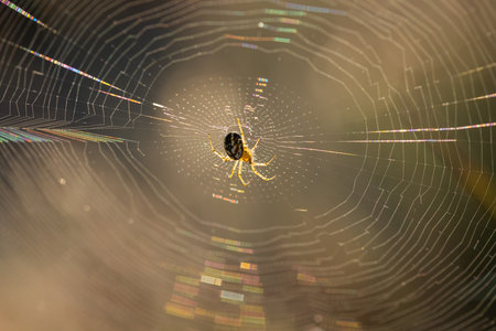 A closeup shot of a spider on a cobwebの写真素材
