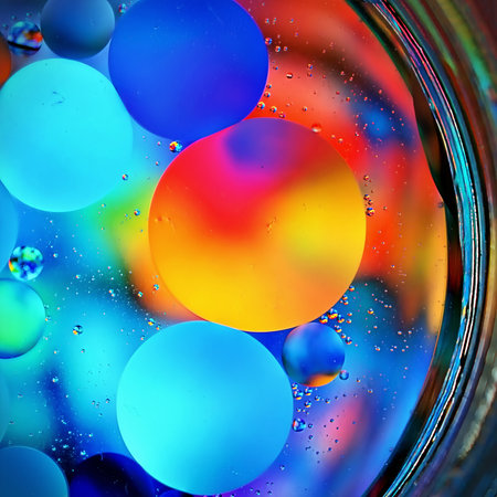 A closeup of colorful out of focus bubbly circles in a jar for background or wallpaperの写真素材
