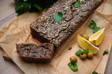 Chicken liver pate with pine nuts in the kitchen