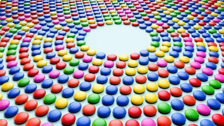 A close up of colorful chocolate buttons 3d illustration 3d renderingの写真素材
