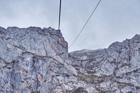 A ropeway in the scenic Picos de Europa mountain range in northern Spainの写真素材