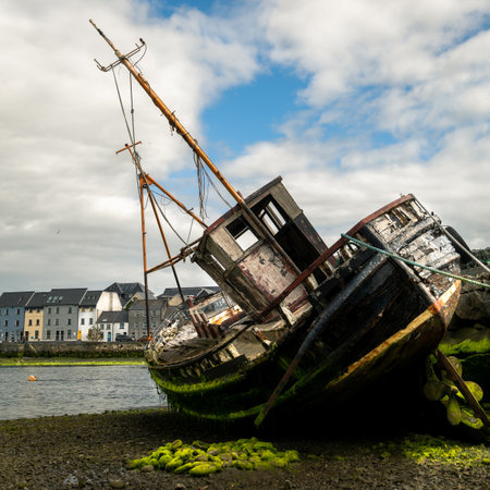 An abandoned ship off the Galway coast, Irelandの写真素材