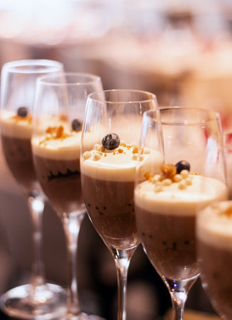 A vertical shot of decorated drinks lined upの写真素材