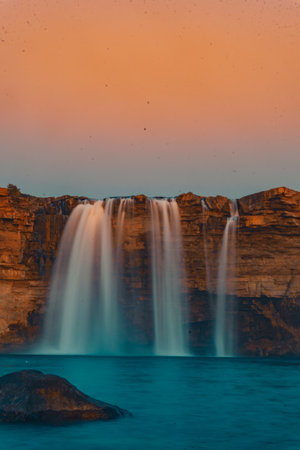 A breathtaking landscape of the Chitrakote Falls on the Indravati River in Indiaの写真素材