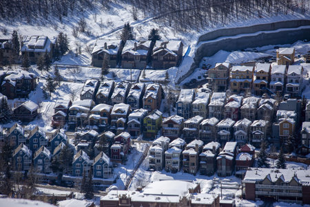 An aerial shot of Park City, Utahの写真素材