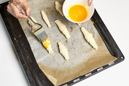 The process of making homemade pumpkin croissant rollsの写真素材