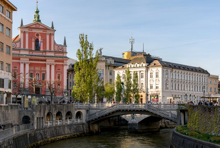 City view of beautiful european town of Ljubljana in Slovenia.の写真素材