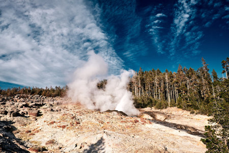 The Mammoth Hot Springs in Yellowstone National Park, Montana, USAの写真素材