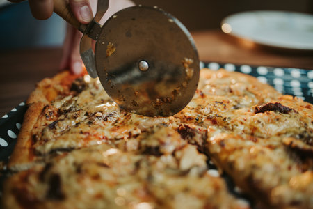 A closeup shot of the process of making homemade pizzaの写真素材