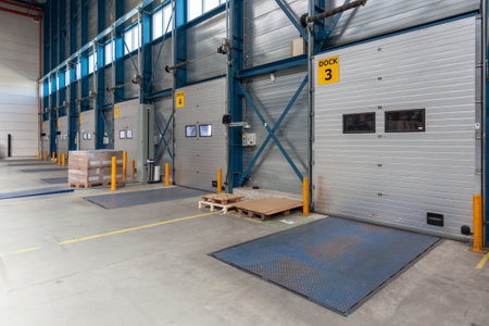 The numbered loading docks in a warehouse