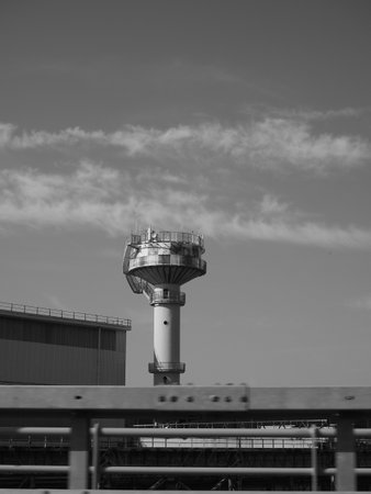 airport control tower, visible at the Genoa airport exitの写真素材