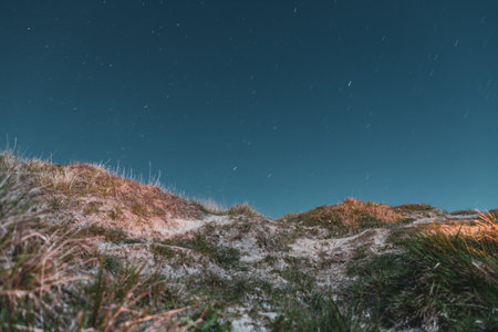 The Sandy dunes with the stars near Bowleaze cove on Weymouth beach, Dorset UKの写真素材