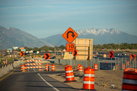 A closeup shot of road construction near the mountainsの写真素材