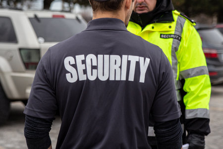 A closeup shot of a security guard watching the parking area