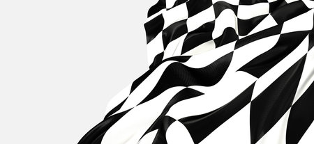 A waving white and black flag checkered for a raceの写真素材