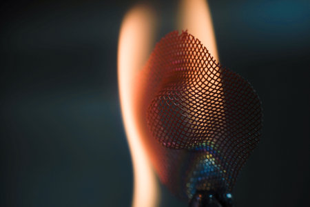 A close-up shot of Red hot mesh in flameの写真素材