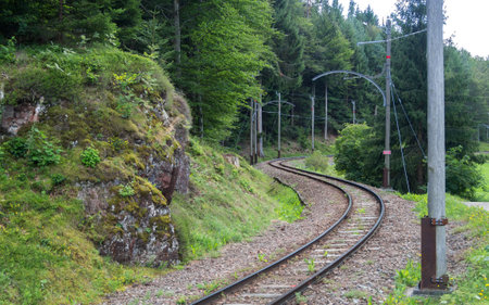 Railway tracks running through rural Northern Italy.の写真素材