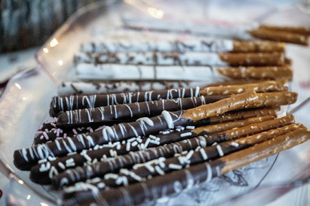 A closeup shot of delicious chocolate and caramel sticksの写真素材
