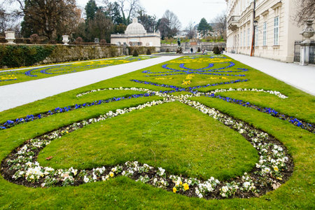 A beautiful park with flowers in Salzburg, Austriaの写真素材