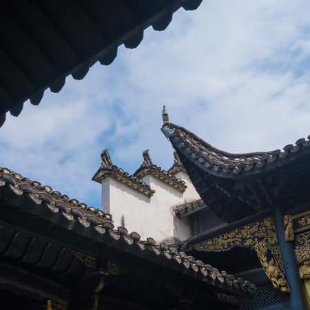 A low angle shot of a fragment of Songjiang Mosque top facadeの写真素材