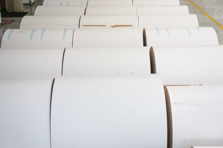 Huge industrial rolls placed in a warehouseの写真素材
