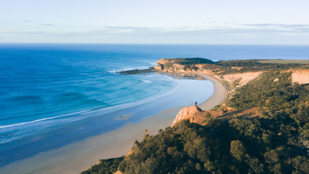 Stunning Aerial View of Waves and Beach of Great Ocean Road Coastline, Victoria, Australia